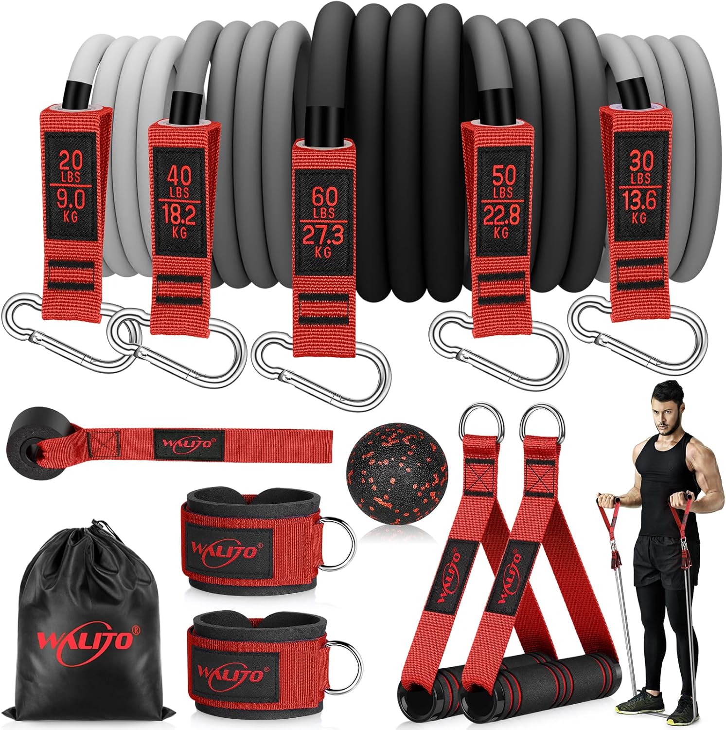 WALITO Resistance Bands Set – Exercise Bands with Handles, Door Anchor, Legs Ankle Straps, for Heavy Resistance Training, Physical Therapy, Muscle Training, Yoga, Home Workouts WALITO Resistance Bands Set – Exercise Bands with Handles, Door Anchor, Legs Ankle Straps, for Heavy Resistance Training, Physical Therapy, Muscle Training, Yoga, Home Workouts
