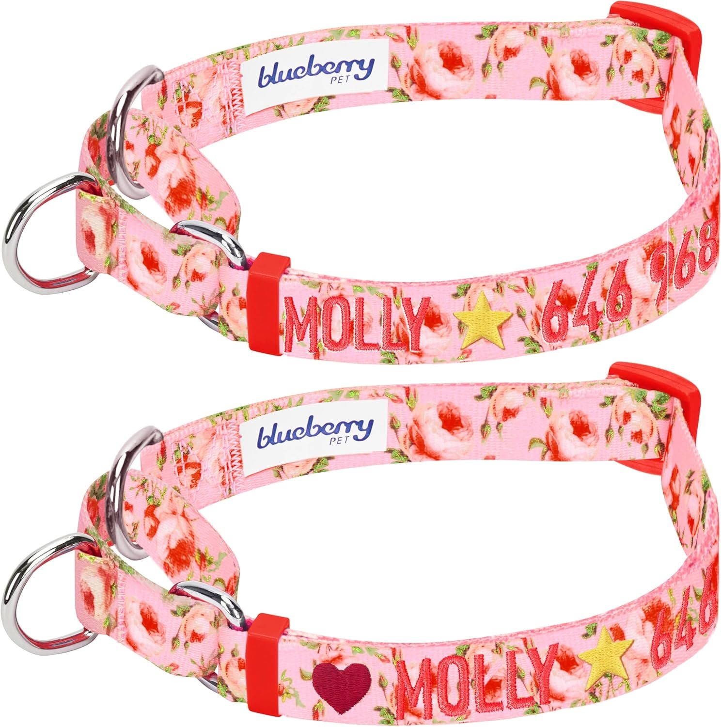 Blueberry Pet Personalized Martingale Safety Training Dog Collar, Baby Pink, Medium, Adjustable Customized ID Collars for Medium Dogs Embroidered with Pet Name & Phone Number Blueberry Pet Personalized Martingale Safety Training Dog Collar, Baby Pink, Medium, Adjustable Customized ID Collars for Medium Dogs Embroidered with Pet Name & Phone Number