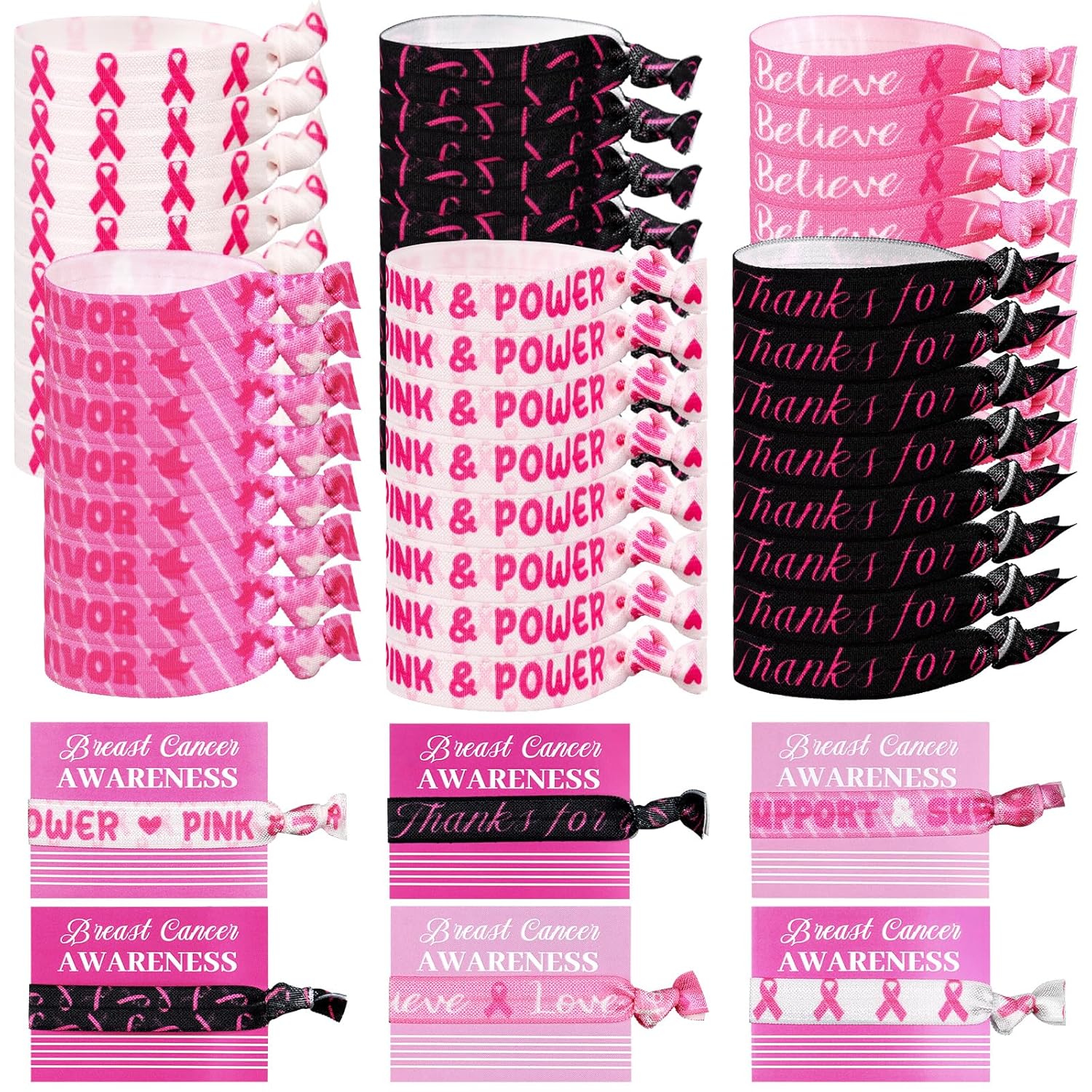 48 Sets Breast Cancer Awareness Hair Ties with Cards Elastic Knotted Headbands Bracelets Bulk Breast Cancer Awareness Pink Ribbon Theme for Women Breast Cancer Charity Events Gift 48 Sets Breast Cancer Awareness Hair Ties with Cards Elastic Knotted Headbands Bracelets Bulk Breast Cancer Awareness Pink Ribbon Theme for Women Breast Cancer Charity Events Gift