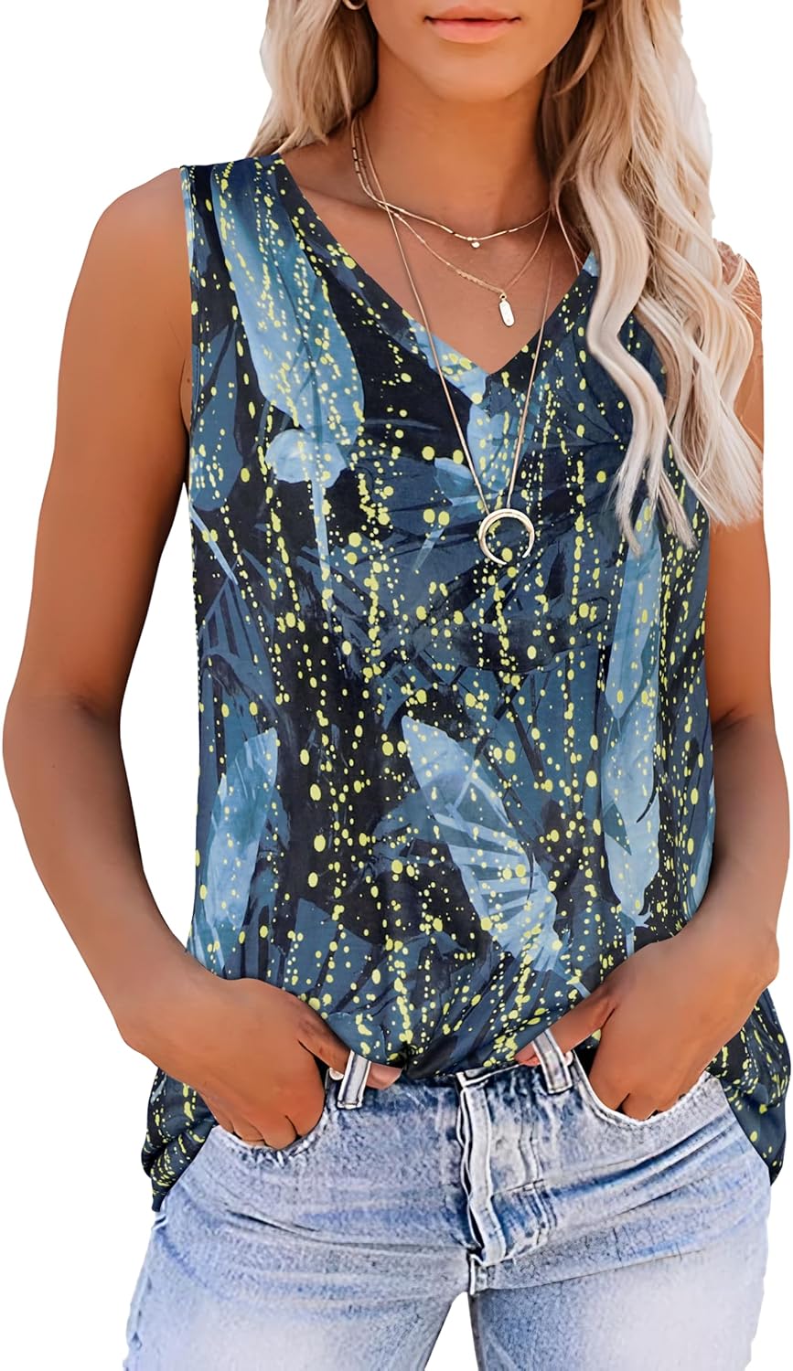 Summer Tops for Women Sleeveless V Neck Tshirt Loose Fit Casual Tank Tunic Blouse Summer Tops for Women Sleeveless V Neck Tshirt Loose Fit Casual Tank Tunic Blouse