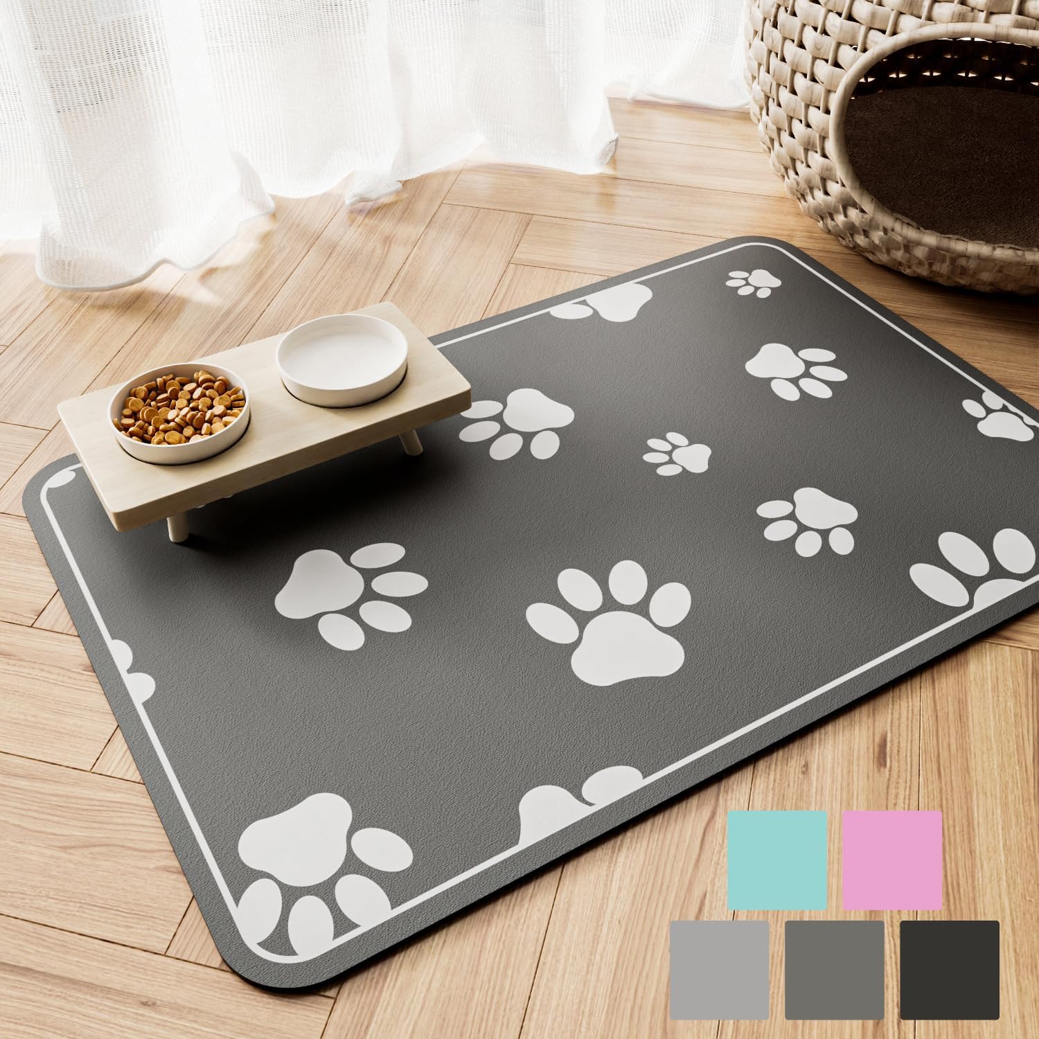 JUCFHY Pet Feeding Mat Absorbent Dog Food Mat No Stains Waterproof Dog Mat for Food and Water, Easy Clean Dog Bowl Mat Puppy Supplies Dog Accessories & Products, Dark Grey, 19”×12” JUCFHY Pet Feeding Mat Absorbent Dog Food Mat No Stains Waterproof Dog Mat for Food and Water, Easy Clean Dog Bowl Mat Puppy Supplies Dog Accessories & Products, Dark Grey, 19”×12”
