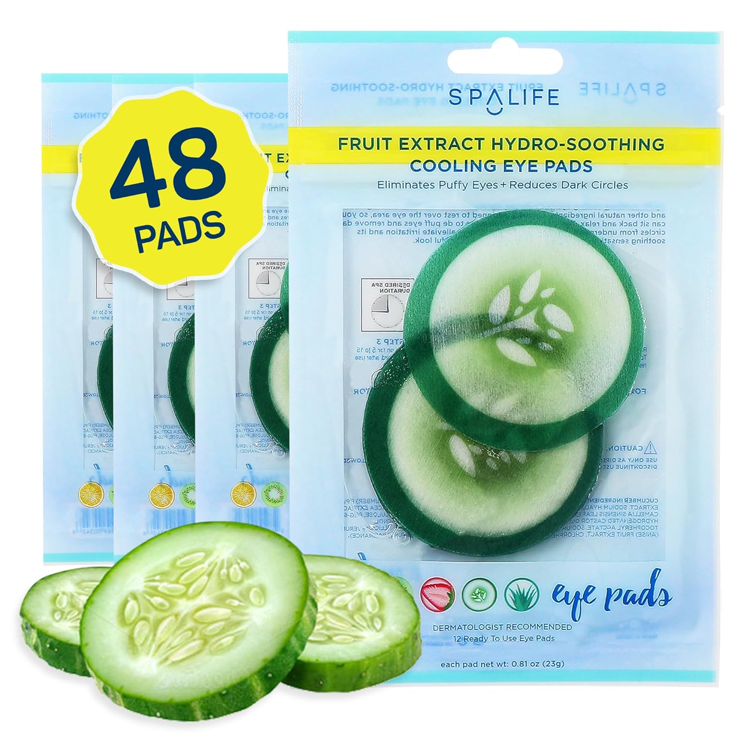 SpaLife Cooling Eye Pads – Korean Soothing Eye Pads for Dark Circles, Puffy Eyes, and Wrinkles – 48 Pads with Fruit + Vegetable Extracts – Revitalizing Hydrating Eye Pads for Eye Treatment (Cucumber) SpaLife Cooling Eye Pads – Korean Soothing Eye Pads for Dark Circles, Puffy Eyes, and Wrinkles – 48 Pads with Fruit + Vegetable Extracts – Revitalizing Hydrating Eye Pads for Eye Treatment (Cucumber)