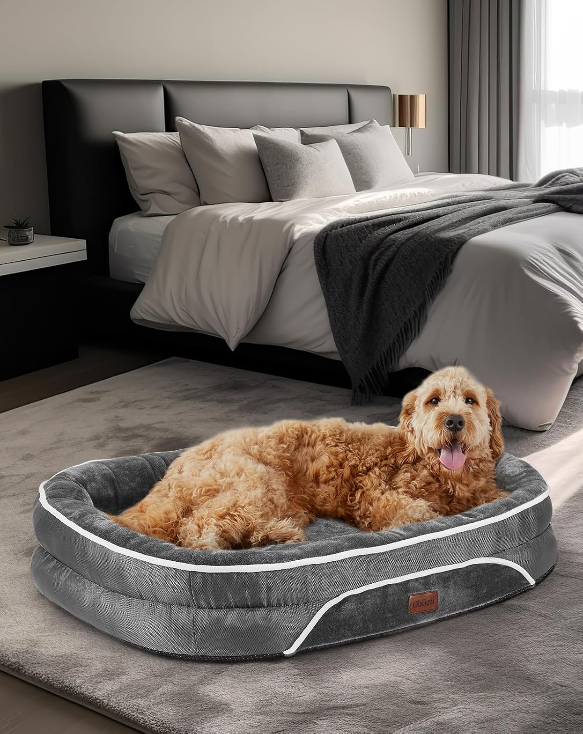 Orthopedic Dog Bed for Extra Large Dogs, Dog Couch Design with Egg Foam Support, Removable, Machine Washable Plush Cover and Non-Slip Bottom with Four Sided Bolster Cushion (Gray) Orthopedic Dog Bed for Extra Large Dogs, Dog Couch Design with Egg Foam Support, Removable, Machine Washable Plush Cover and Non-Slip Bottom with Four Sided Bolster Cushion (Gray)