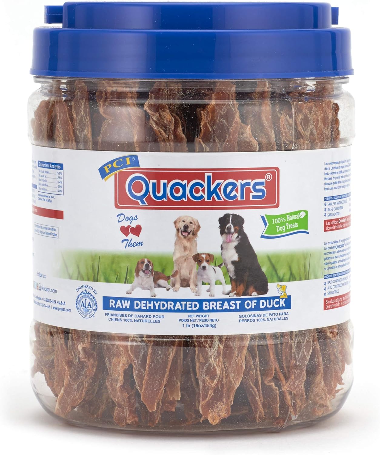 PCI Pet Center Inc. Quackers Raw Dehydrated Duck Breast Dog Treats, 1 Pound Container PCI Pet Center Inc. Quackers Raw Dehydrated Duck Breast Dog Treats, 1 Pound Container