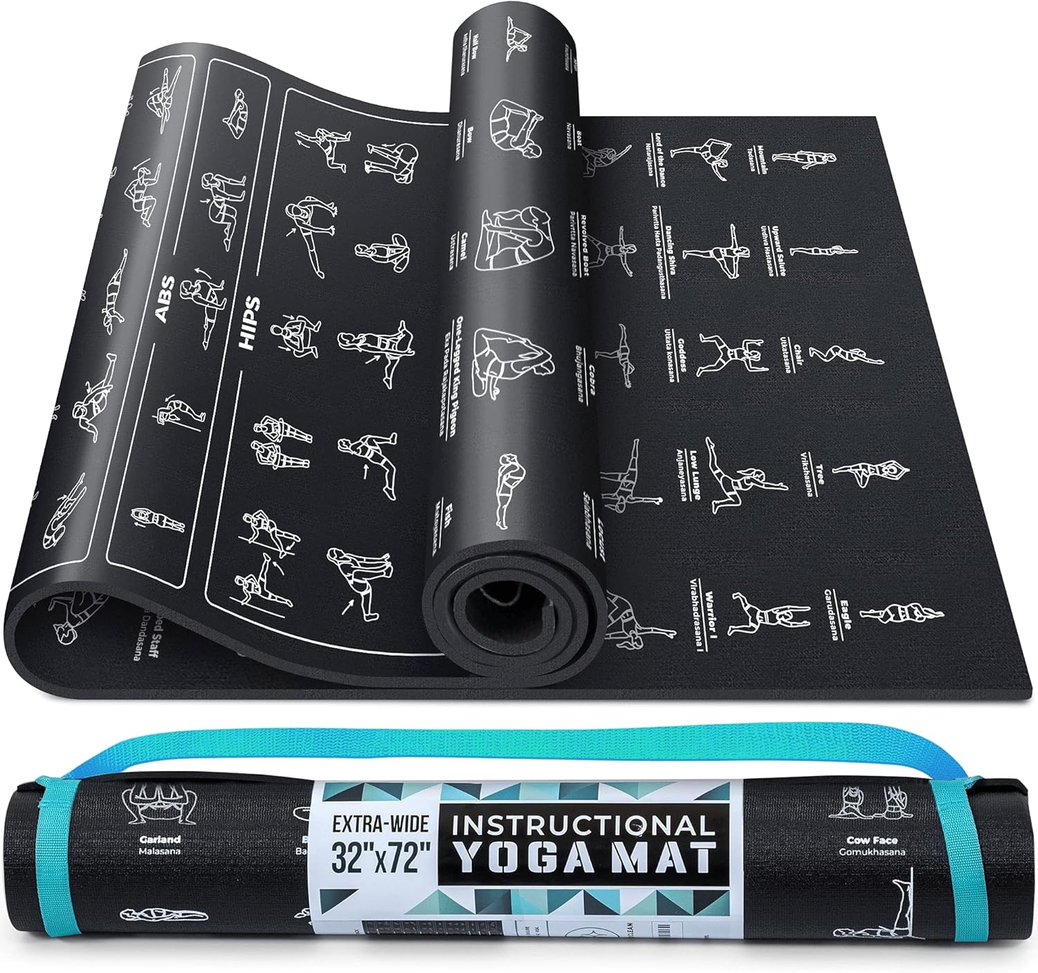 Instructional Yoga Mat with Poses Printed On It & Carrying Strap – 75 Illustrated Yoga Poses & 75 Stretches – Cute Yoga Mat For Women and Men – Non-Slip, 1/4″ Extra-Thick Yoga Mat For Beginners Instructional Yoga Mat with Poses Printed On It & Carrying Strap – 75 Illustrated Yoga Poses & 75 Stretches – Cute Yoga Mat For Women and Men – Non-Slip, 1/4″ Extra-Thick Yoga Mat For Beginners