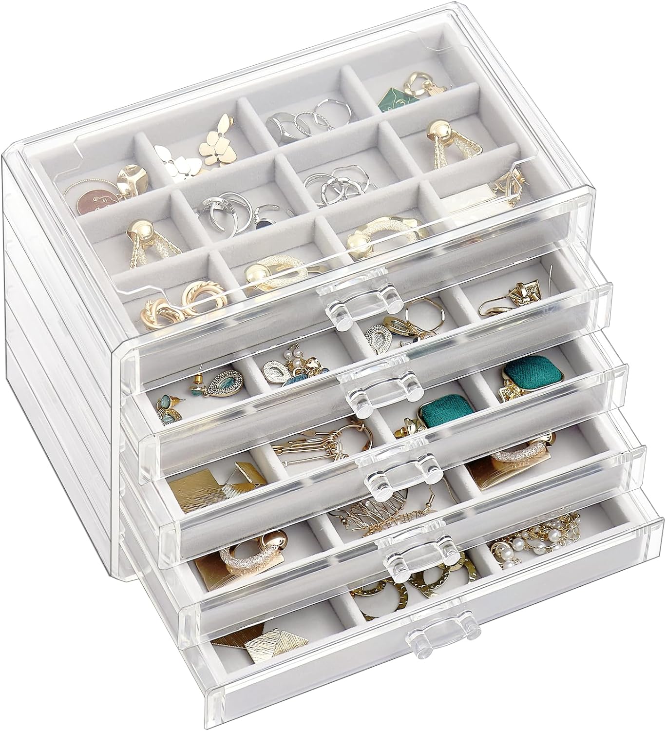 ProCase Earring Holder Organizer Jewelry Box with 5 Drawers, Acrylic Clear Earring Case with Adjustable Velvet Trays for Women – Grey, 5 Layers ProCase Earring Holder Organizer Jewelry Box with 5 Drawers, Acrylic Clear Earring Case with Adjustable Velvet Trays for Women – Grey, 5 Layers