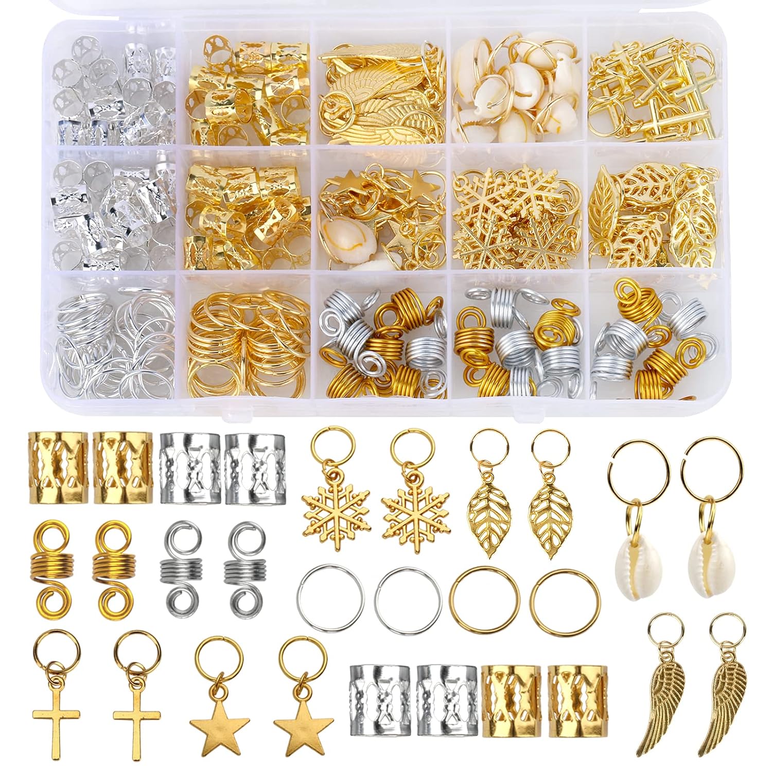 200PCS Hair Beads for Women Braids, Loc Jewelry for Hair, Dreadlocks Accessories, Metal Gold Silver Clips Cuffs Coils Shells Rings for Hair Braiding Beard Decoration for Girls Women 200PCS Hair Beads for Women Braids, Loc Jewelry for Hair, Dreadlocks Accessories, Metal Gold Silver Clips Cuffs Coils Shells Rings for Hair Braiding Beard Decoration for Girls Women