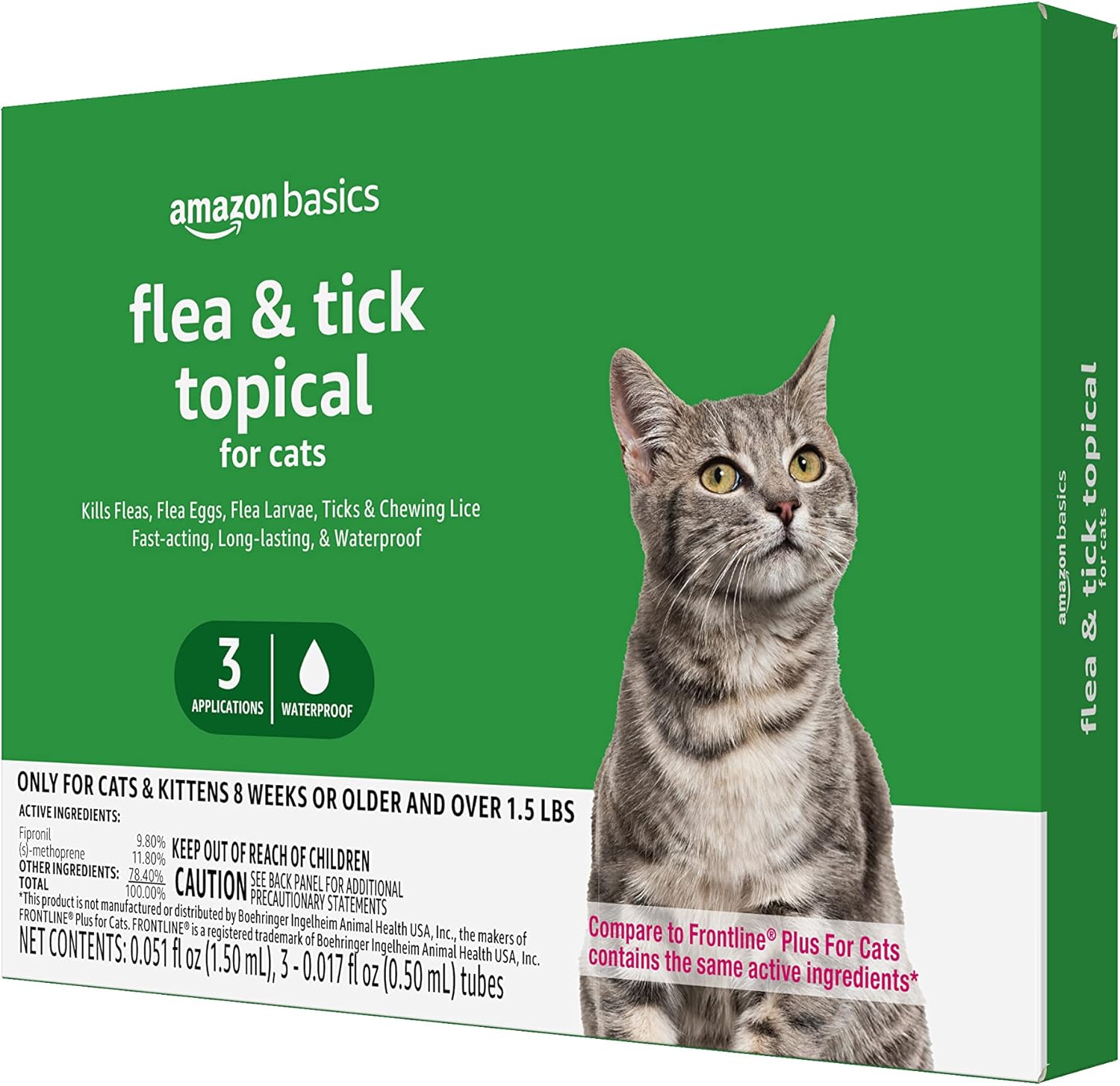 Amazon Basics Flea and Tick Topical Treatment for Cats (over 1.5 pounds), 3 Count (Previously Solimo) Amazon Basics Flea and Tick Topical Treatment for Cats (over 1.5 pounds), 3 Count (Previously Solimo)
