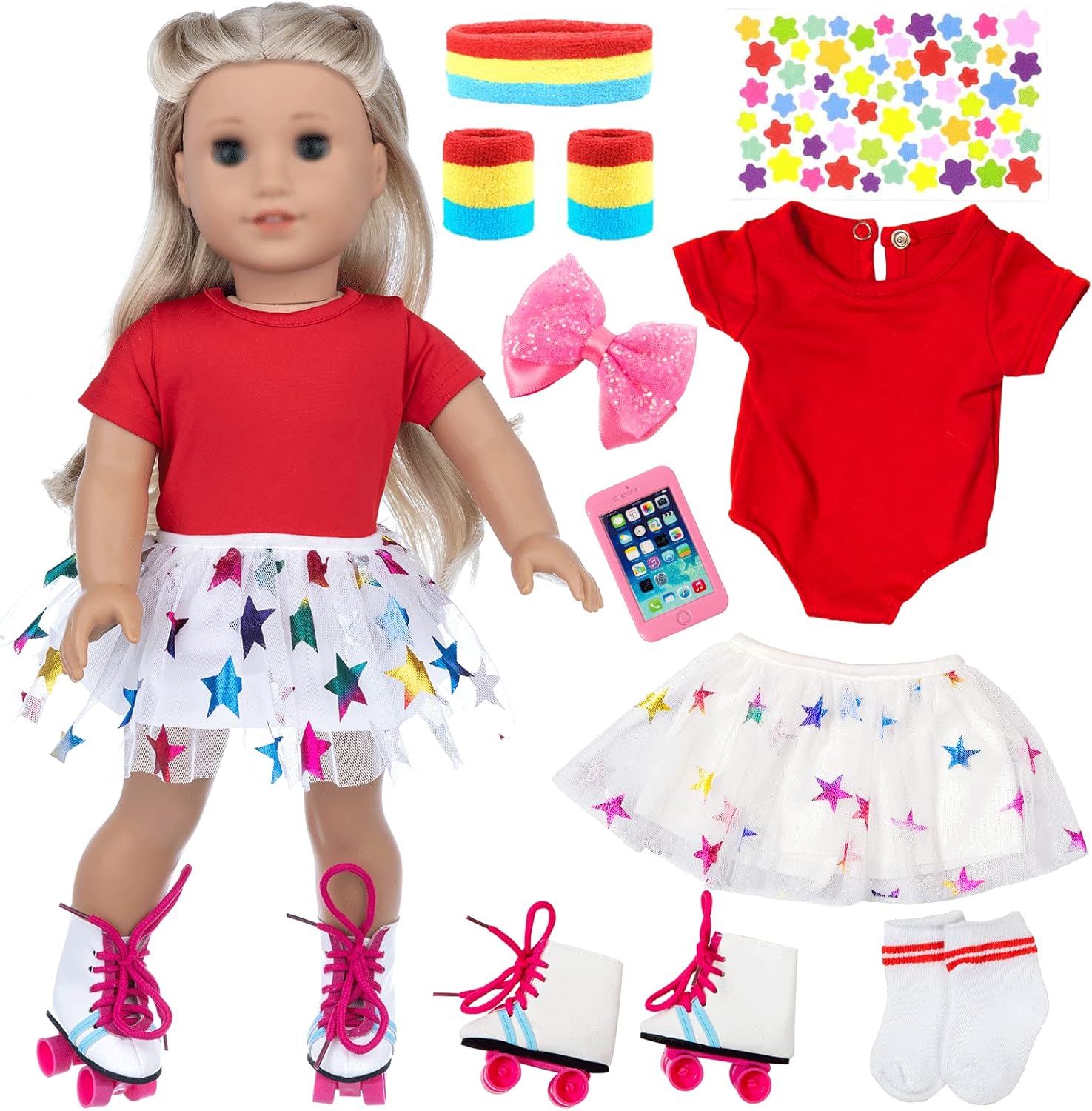 18 Inch Doll Accessories, Girl Doll Accessories, 7PC Travel Skating Sport Play Set, 18 inch Girl Doll Outdoor Sport Accessories (Not Include Doll) 18 Inch Doll Accessories, Girl Doll Accessories, 7PC Travel Skating Sport Play Set, 18 inch Girl Doll Outdoor Sport Accessories (Not Include Doll)