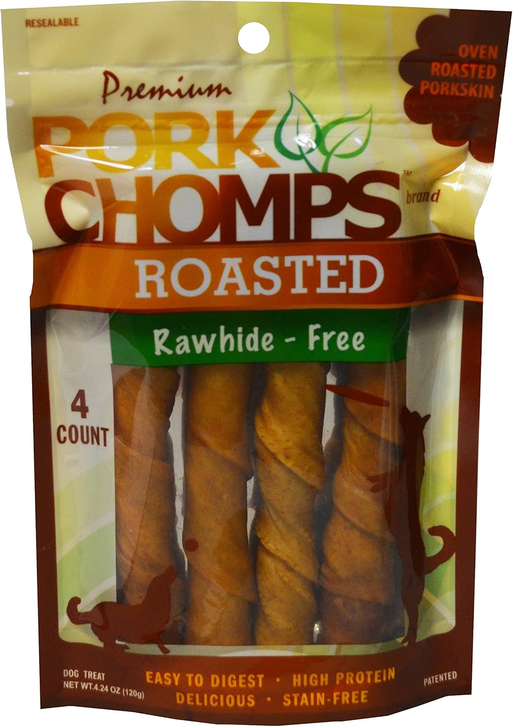 Pork Chomps Roasted Pork Skin Dog Chews, 6-inch Twists, 4 Count Pork Chomps Roasted Pork Skin Dog Chews, 6-inch Twists, 4 Count