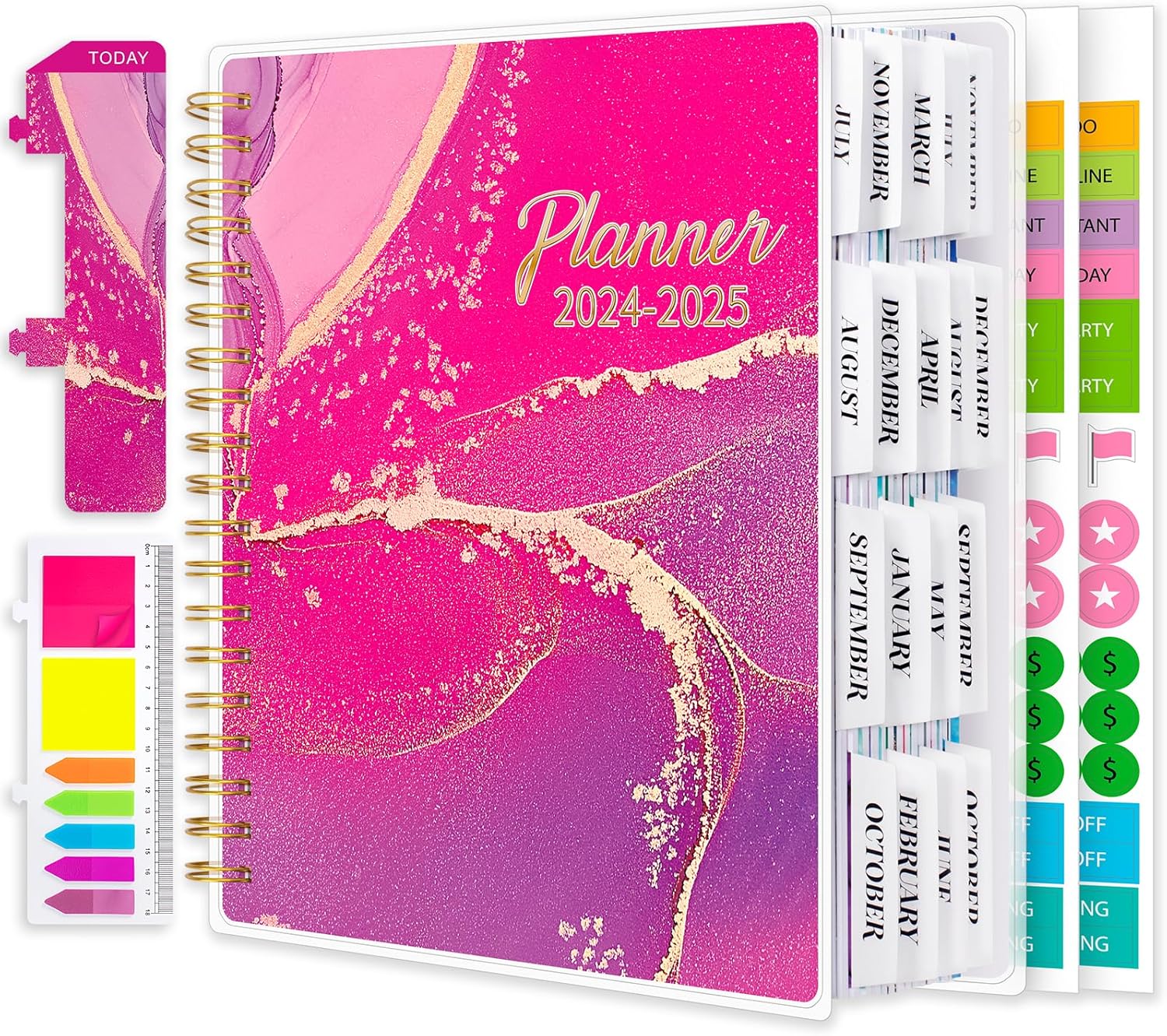 Teacher Planner 2024-2025 8.5″ x 10.2″, 18 Months Daily Weekly Monthly Planner Spiral Bound, Yearly Agenda Jul. 2024–Dec. 2025 for Women Student School Planner with Page Tabs, Bookmark, Sticky Note Teacher Planner 2024-2025 8.5″ x 10.2″, 18 Months Daily Weekly Monthly Planner Spiral Bound, Yearly Agenda Jul. 2024–Dec. 2025 for Women Student School Planner with Page Tabs, Bookmark, Sticky Note