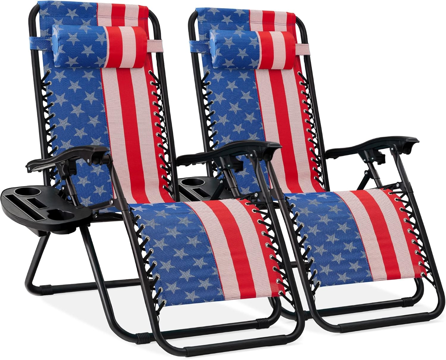 Best Choice Products Set of 2 Adjustable Steel Mesh Zero Gravity Lounge Chair Recliners w/Pillows and Cup Holder Trays – American Flag Best Choice Products Set of 2 Adjustable Steel Mesh Zero Gravity Lounge Chair Recliners w/Pillows and Cup Holder Trays – American Flag