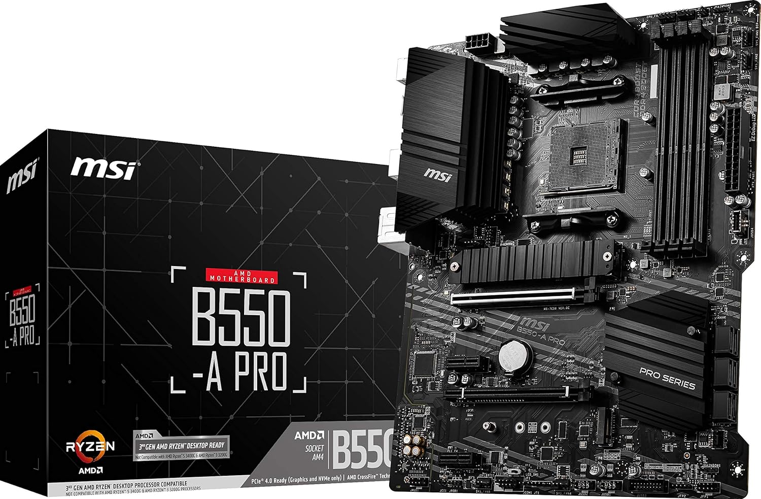 MSI B550-A PRO ProSeries Motherboard (AMD Ryzen 5000, AM4, DDR4, PCIe 4.0, SATA 6Gb/s, M.2, USB 3.2 Gen 2, HDMI/DP, ATX) MSI B550-A PRO ProSeries Motherboard (AMD Ryzen 5000, AM4, DDR4, PCIe 4.0, SATA 6Gb/s, M.2, USB 3.2 Gen 2, HDMI/DP, ATX)