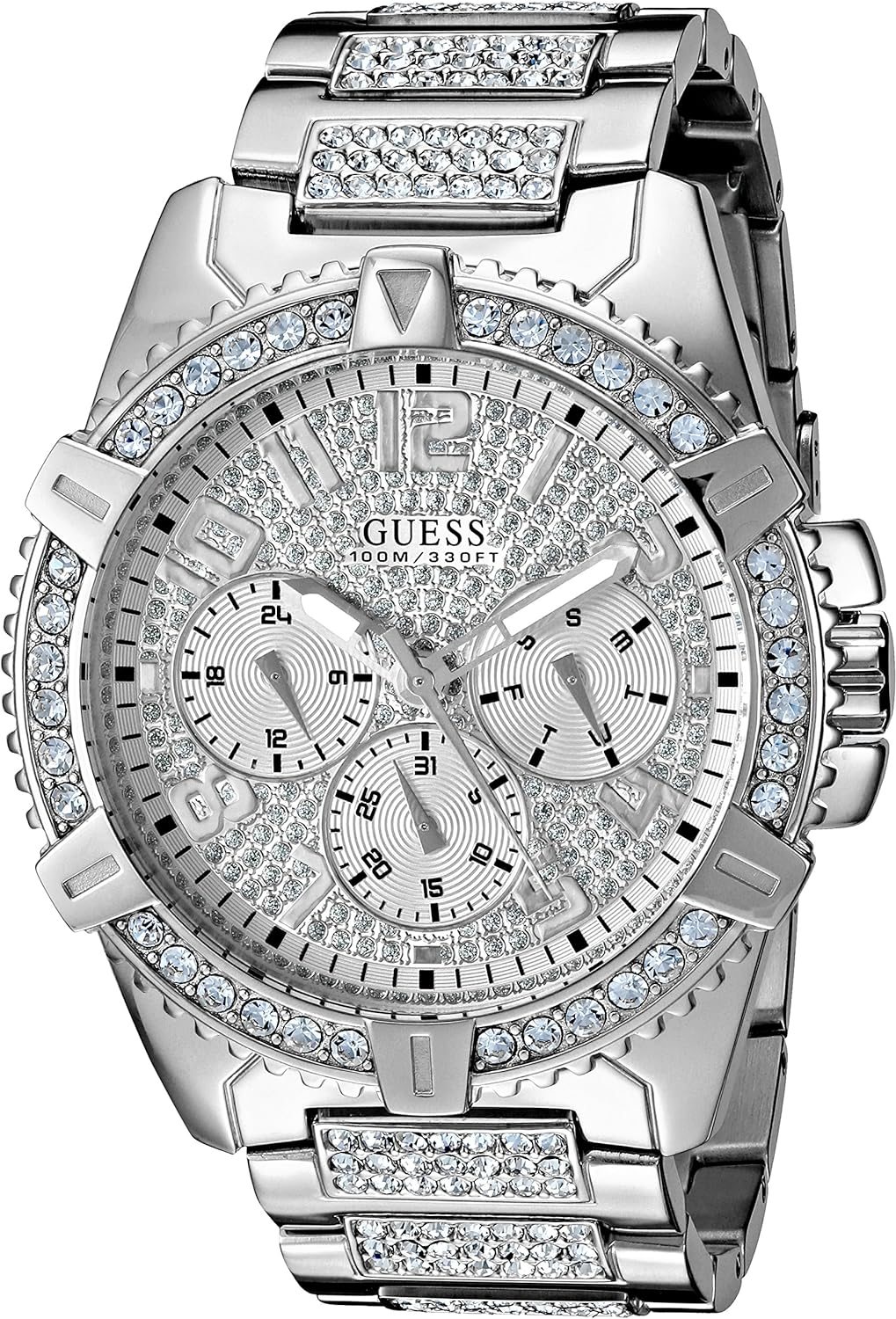 GUESS Stainless Steel Gold-Tone Crystal Embellished Bracelet Watch with Day GUESS Stainless Steel Gold-Tone Crystal Embellished Bracelet Watch with Day