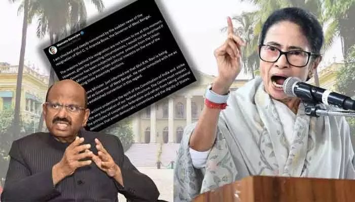 గవర్నర్ రాజీనామా: కేంద్రంపై మమతా బెనర్జీ సంచలన ఆరోపణలు! ఎన్నికల వేళ పెను దుమారం! గవర్నర్ రాజీనామా: కేంద్రంపై మమతా బెనర్జీ సంచలన ఆరోపణలు! ఎన్నికల వేళ పెను దుమారం!