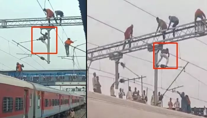 షాకింగ్: మన్మాడ్ స్టేషన్లో విద్యుత్ స్తంభంపై వీరంగం! ప్రాణాలతో చెలగాటం! షాకింగ్: మన్మాడ్ స్టేషన్లో విద్యుత్ స్తంభంపై వీరంగం! ప్రాణాలతో చెలగాటం!