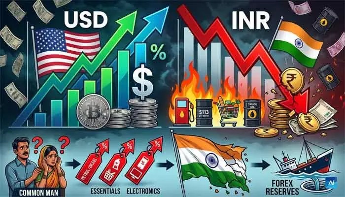 రూపాయికి పాతాళం! డాలర్తో పోలిస్తే రికార్డు పతనం, సామాన్యుడికి తప్పని కష్టాలు! రూపాయికి పాతాళం! డాలర్తో పోలిస్తే రికార్డు పతనం, సామాన్యుడికి తప్పని కష్టాలు!