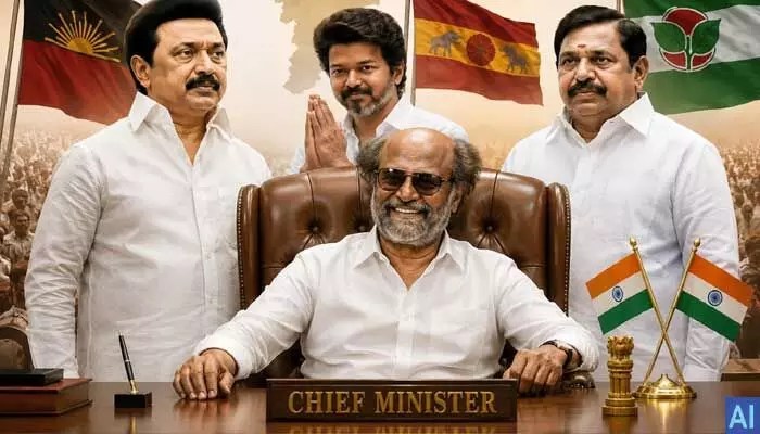 తమిళ రాజకీయాల్లో ఊహించని మలుపు: రజనీకాంత్ సీఎం పీఠంపై! తమిళ రాజకీయాల్లో ఊహించని మలుపు: రజనీకాంత్ సీఎం పీఠంపై!