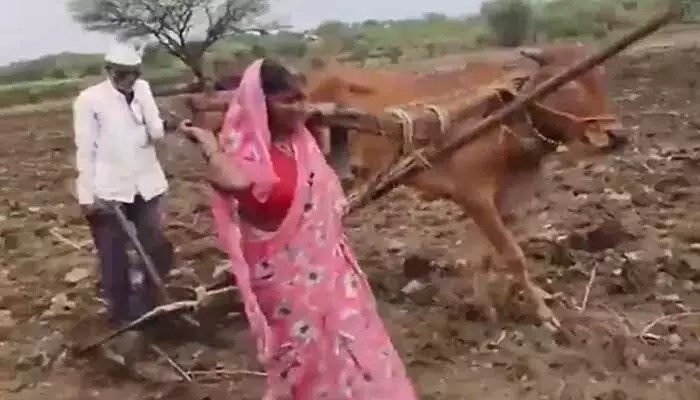 కాడెద్దుగా మారిన మహిళా రైతు.. గుండెల్ని పిండేసే హృదయవిదారక దృశ్యం! కాడెద్దుగా మారిన మహిళా రైతు.. గుండెల్ని పిండేసే హృదయవిదారక దృశ్యం!