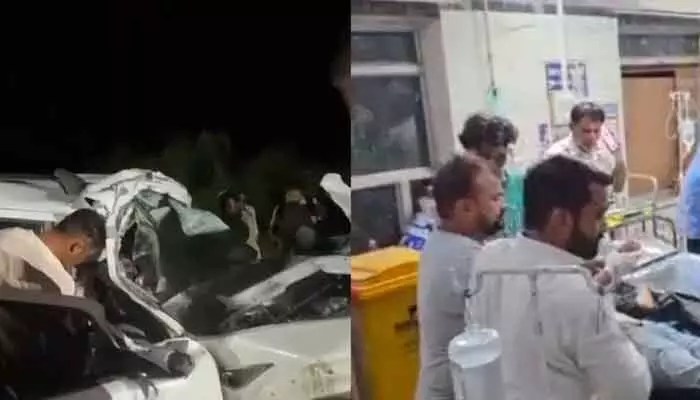 రోడ్డు ప్రమాదంలో ఐదుగురు యువకుల దుర్మరణం: స్కార్పియో డంపర్ను ఢీకొట్టి నలిగిపోయింది రోడ్డు ప్రమాదంలో ఐదుగురు యువకుల దుర్మరణం: స్కార్పియో డంపర్ను ఢీకొట్టి నలిగిపోయింది