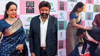 Balakrishna's Touching Gesture: Respect for Hema Malini Wins Hearts at Film Fest! Balakrishna's Touching Gesture: Respect for Hema Malini Wins Hearts at Film Fest!