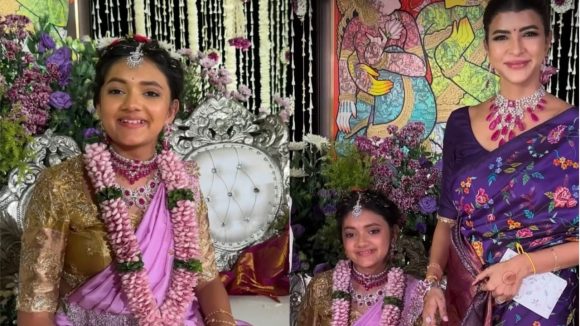 Manchu Lakshmi's Daughter Vidya Nirvana's Half-Saree Ceremony Photos Go Viral! Manchu Lakshmi's Daughter Vidya Nirvana's Half-Saree Ceremony Photos Go Viral!
