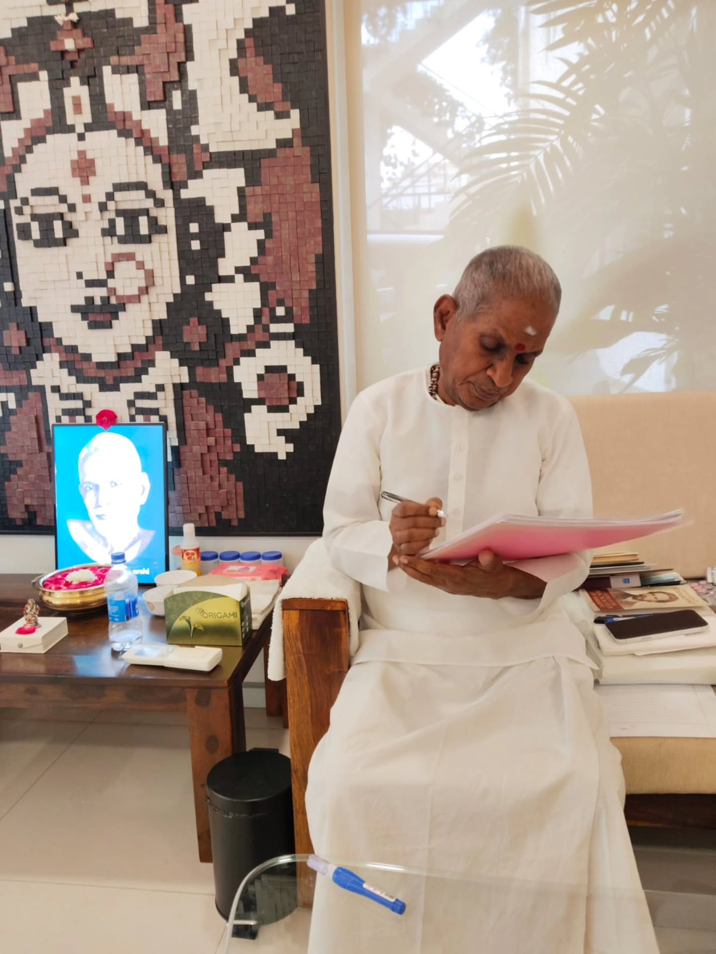 Ilaiyaraaja working on his second symphony in his studio Ilaiyaraaja working on his second symphony in his studio