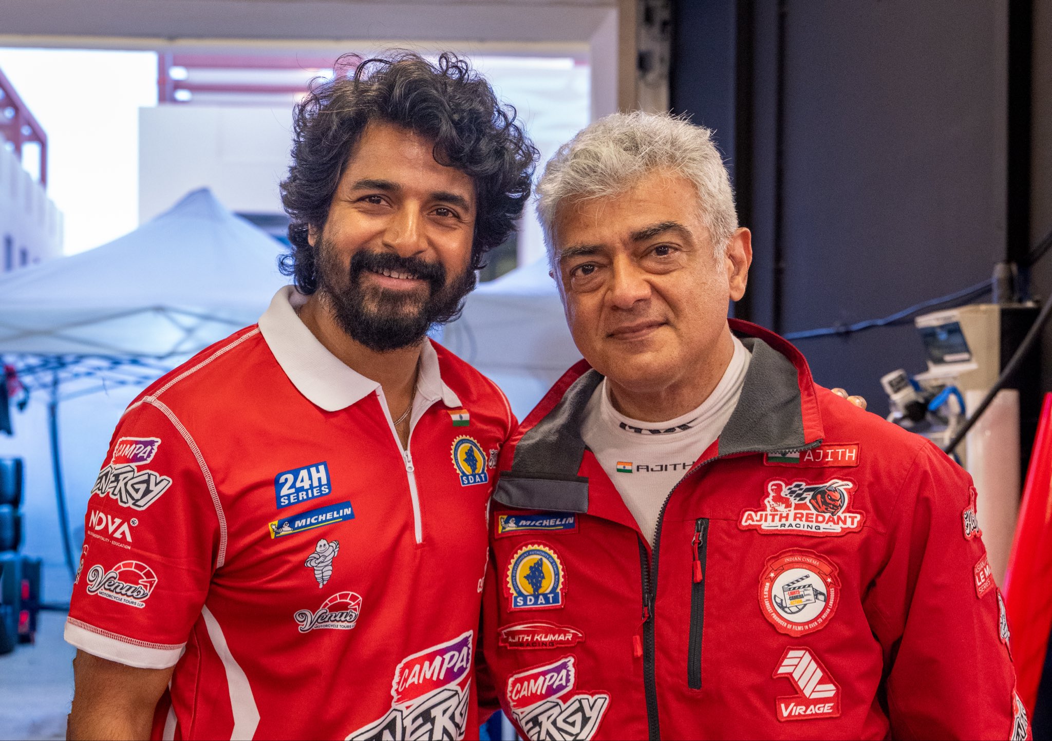 Sivakarthikeyan and Ajith Kumar meeting in Abu Dhabi Sivakarthikeyan and Ajith Kumar meeting in Abu Dhabi