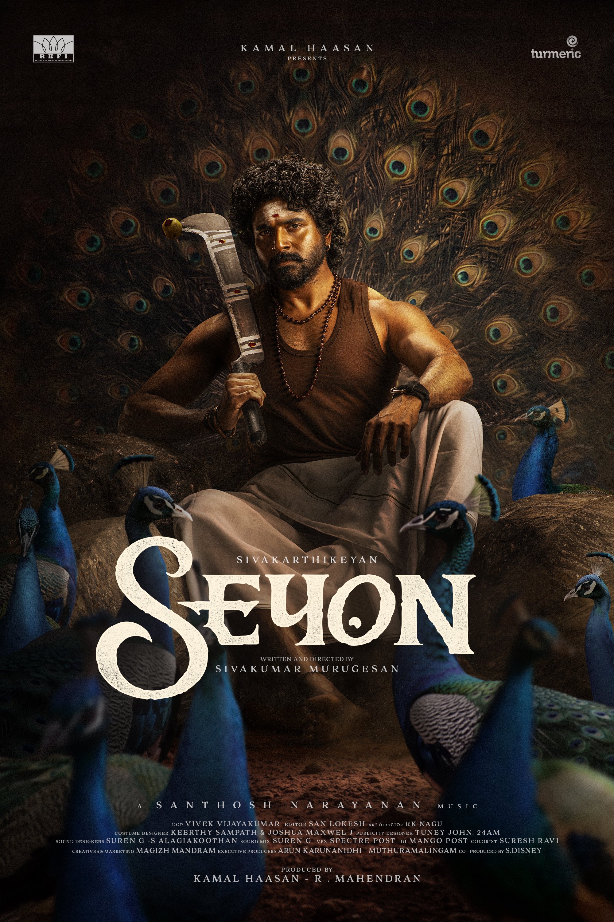 Sivakarthikeyan as Seyon in rural look on throne with peacocks Sivakarthikeyan as Seyon in rural look on throne with peacocks