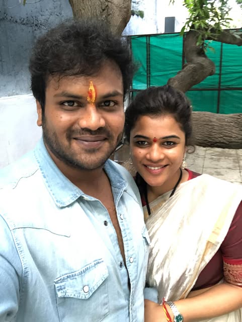 Manchu Manoj and his wife smiling together Manchu Manoj and his wife smiling together