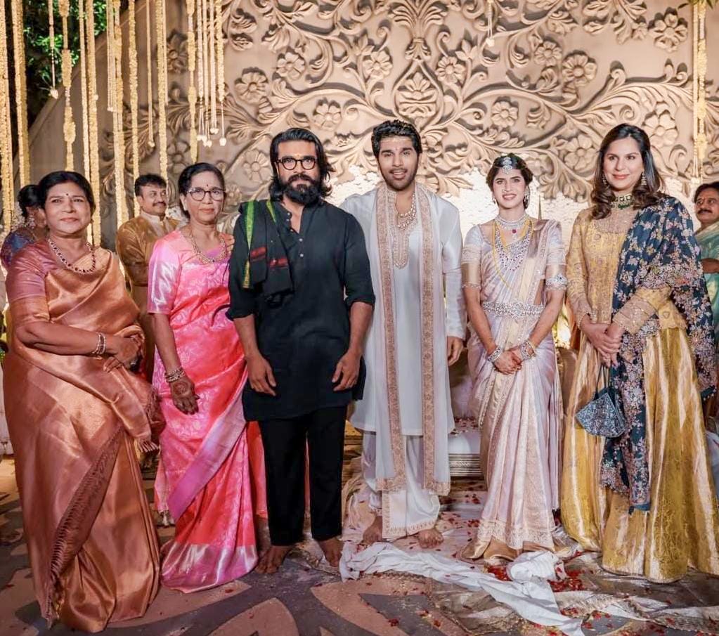 Allu Sirish wedding photo with Ram Charan and family Allu Sirish wedding photo with Ram Charan and family