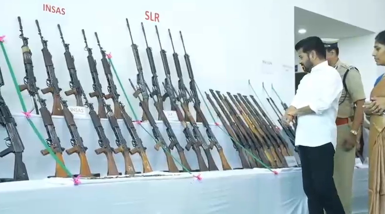 Maoists surrender weapons in Telangana at Integrated Command Control Centre Maoists surrender weapons in Telangana at Integrated Command Control Centre