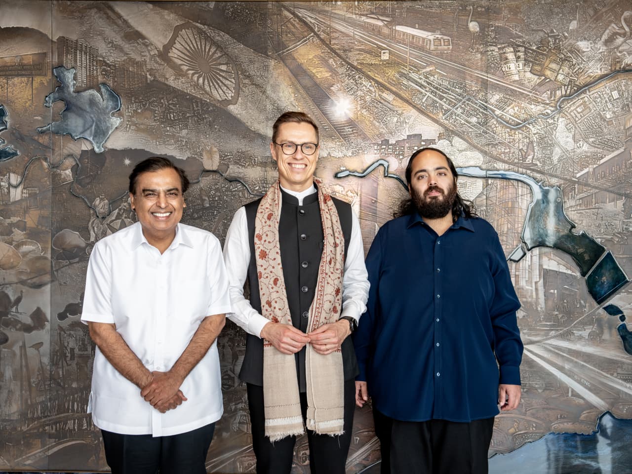Mukesh Ambani and Finland President Alexander Stubb in meeting discussion Mukesh Ambani and Finland President Alexander Stubb in meeting discussion