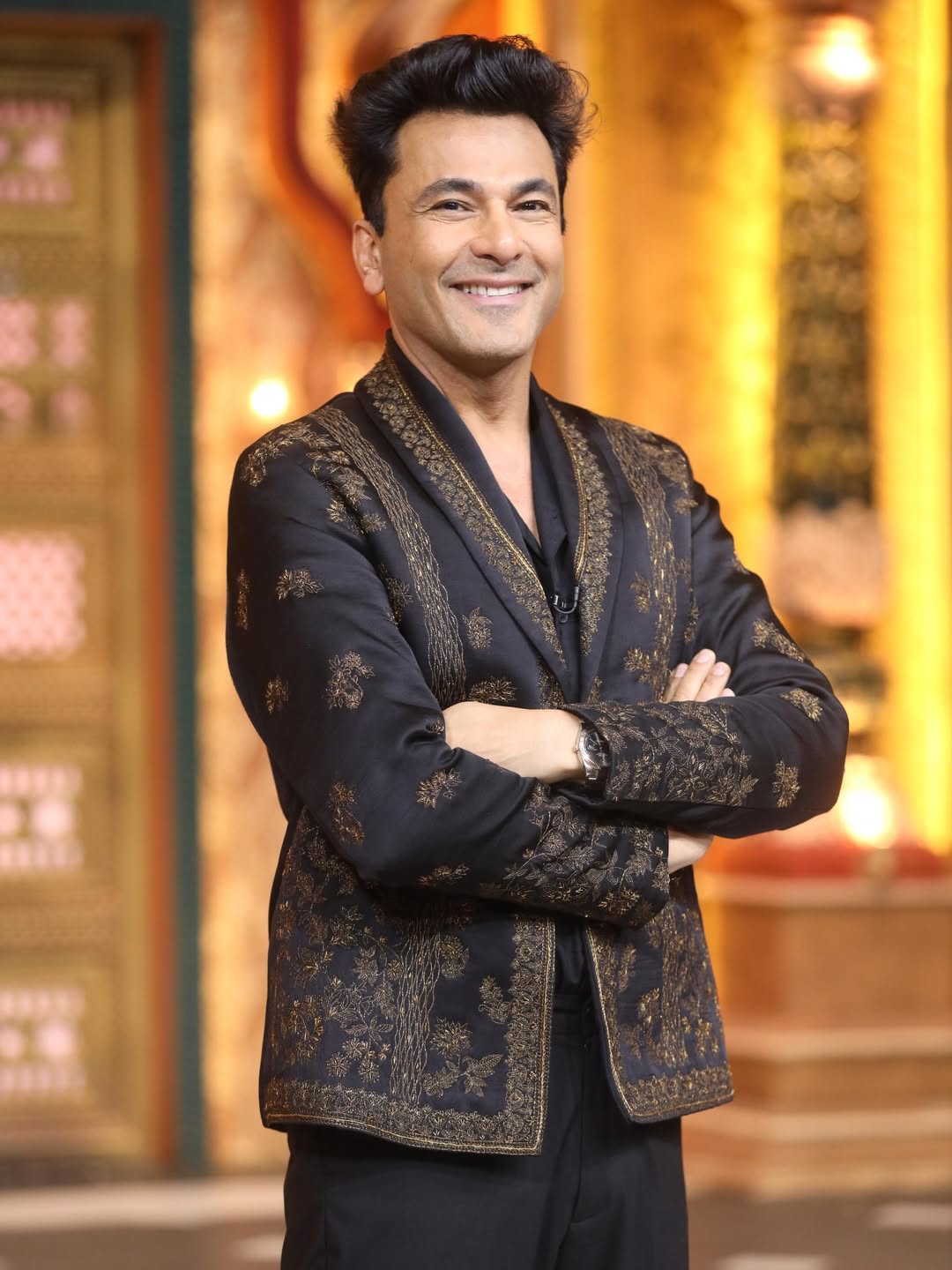 Vikas Khanna discussing Indian cuisine evolution on MasterChef India set Vikas Khanna discussing Indian cuisine evolution on MasterChef India set