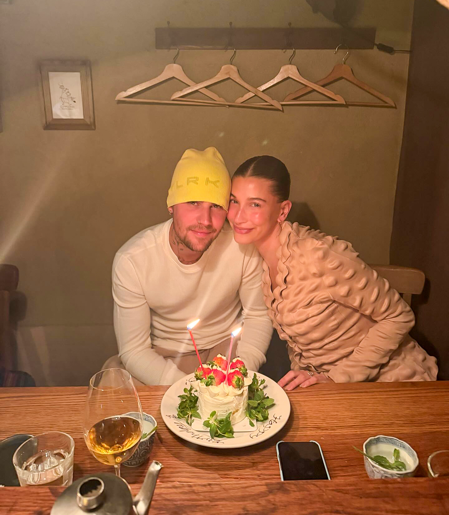 Justin and Hailey Bieber smiling in a birthday selfie Justin and Hailey Bieber smiling in a birthday selfie