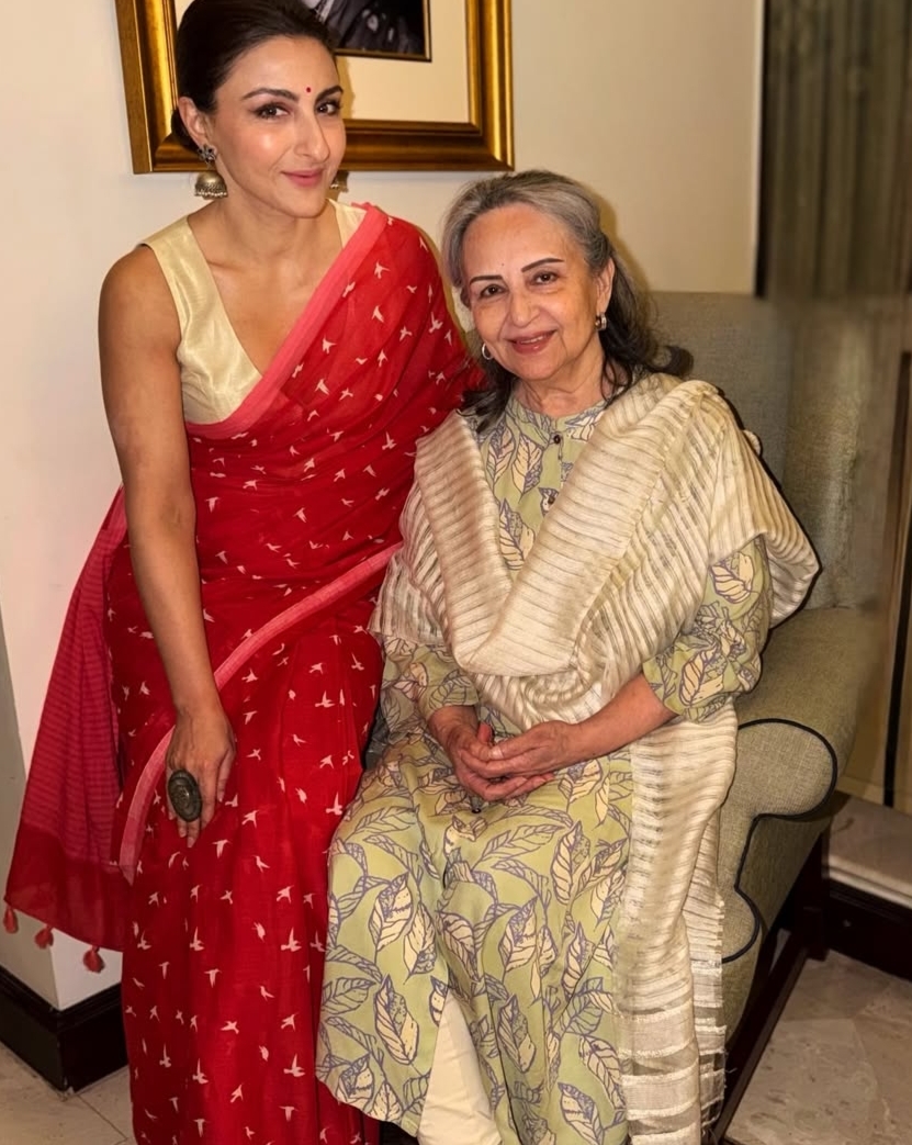 Soha Ali Khan and Sharmila Tagore smiling together in traditional attire Soha Ali Khan and Sharmila Tagore smiling together in traditional attire