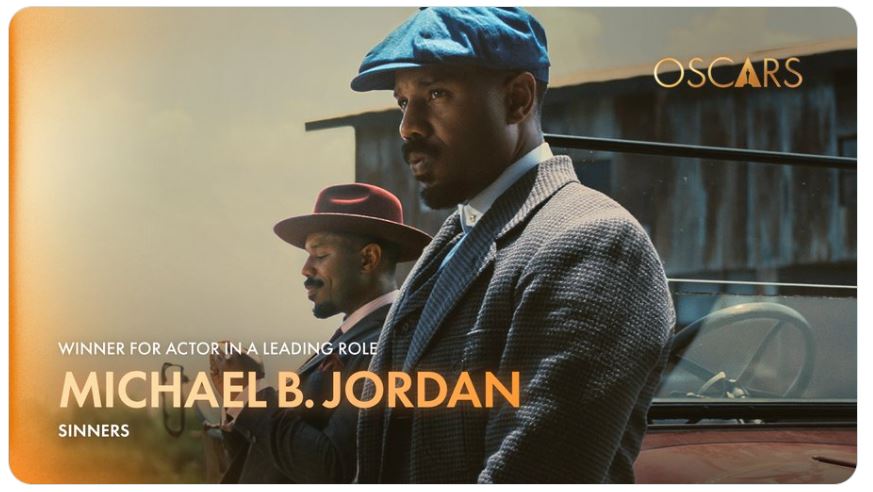 Michael B Jordan holding his 2026 Oscar award for Best Actor Michael B Jordan holding his 2026 Oscar award for Best Actor