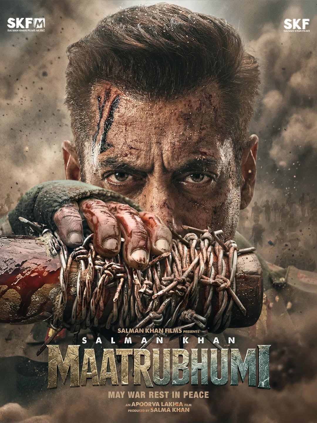 Salman Khan in Maatrubhumi movie poster behind bloodied log Salman Khan in Maatrubhumi movie poster behind bloodied log