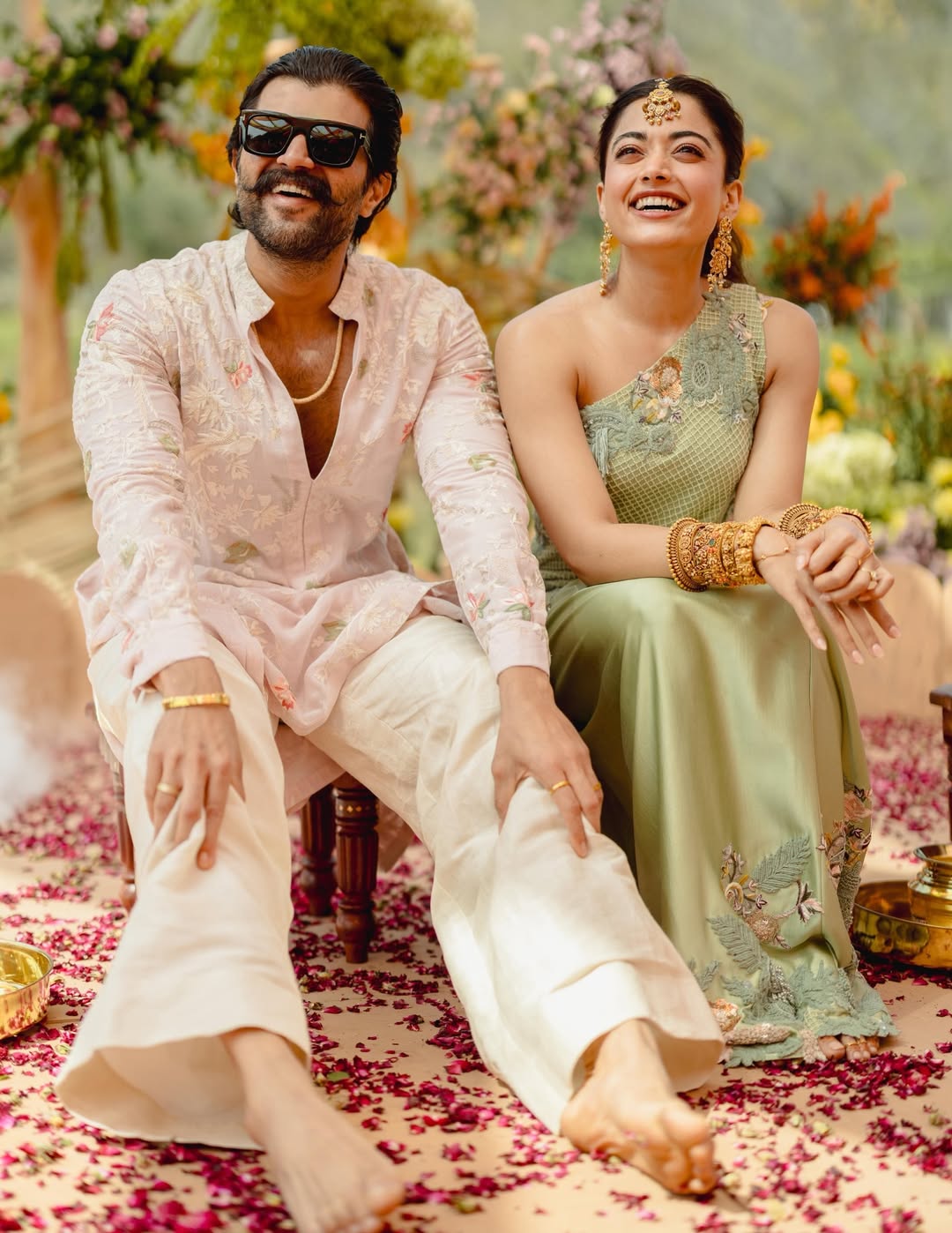 Vijay Deverakonda and Rashmika Mandanna playing Holi during Haldi ceremony Vijay Deverakonda and Rashmika Mandanna playing Holi during Haldi ceremony