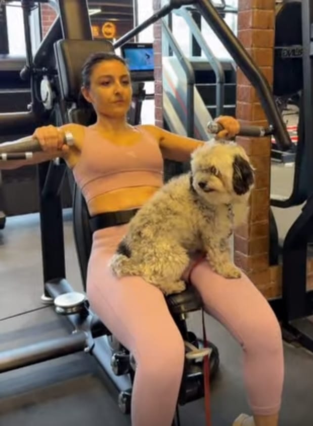 Soha Ali Khan and her dog Oreo at the gym Soha Ali Khan and her dog Oreo at the gym