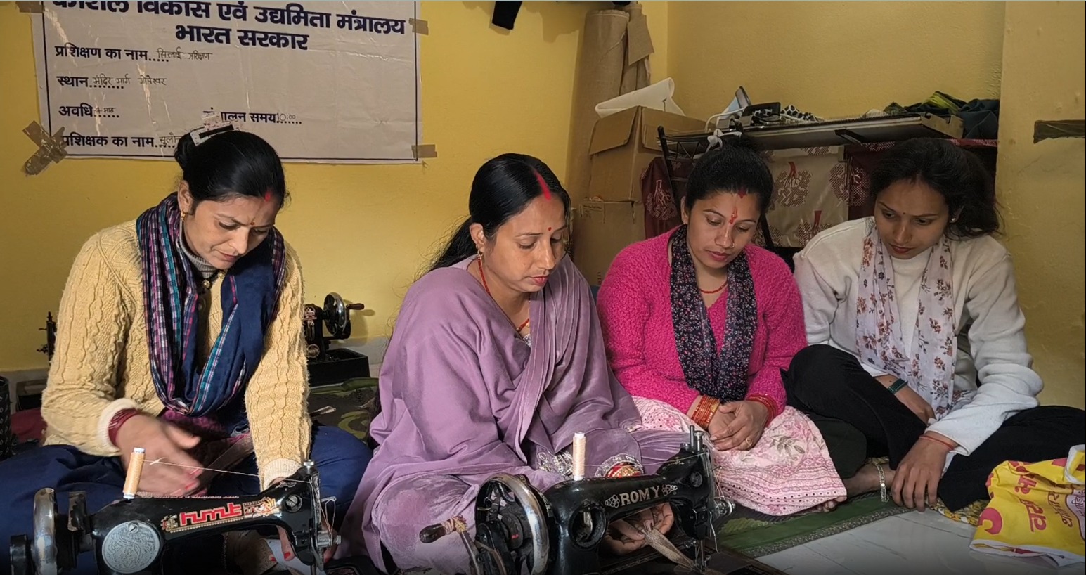 Chamoli women engaged in jute bag making and handicraft production after PMKVY training Chamoli women engaged in jute bag making and handicraft production after PMKVY training