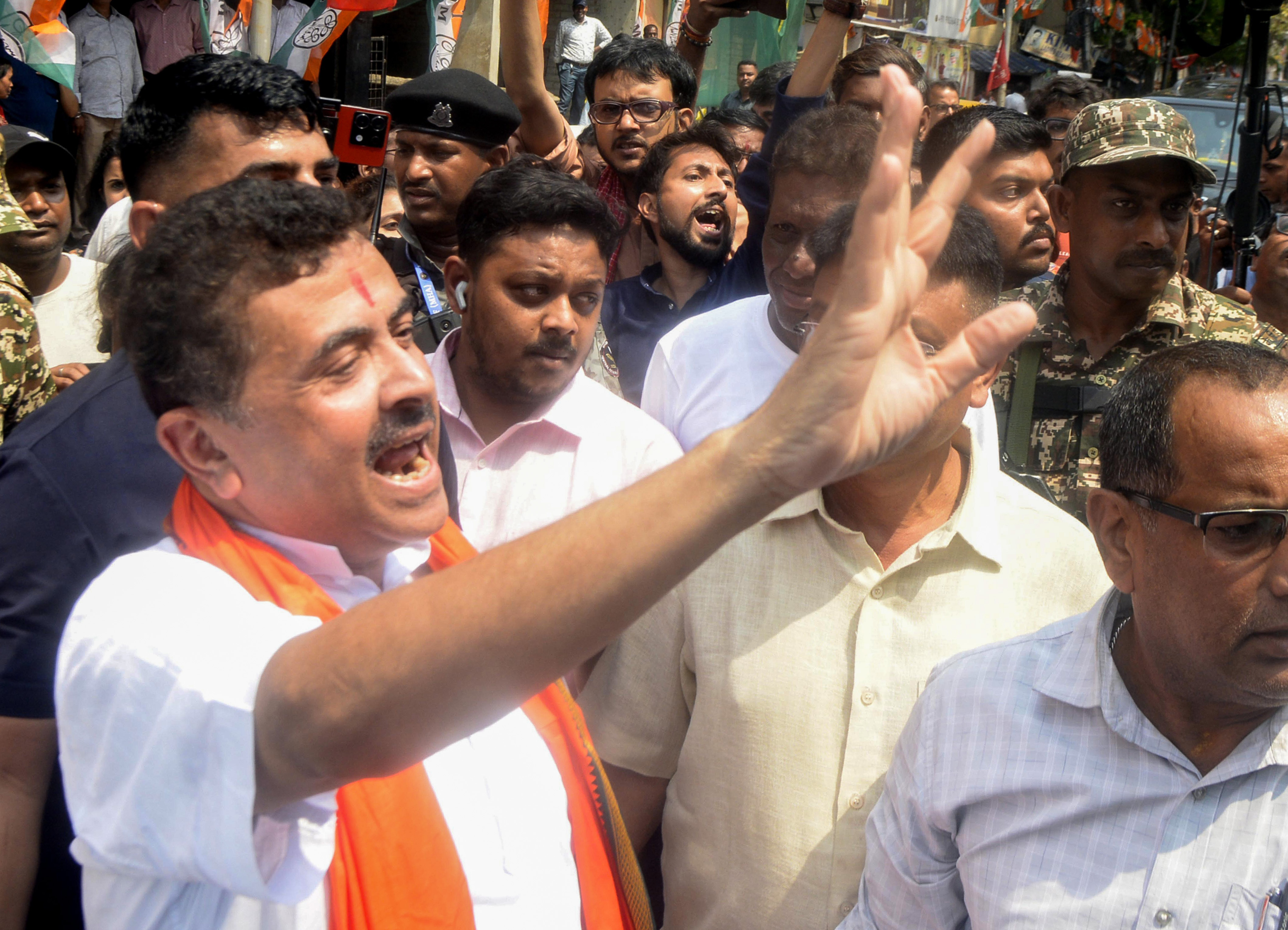 Suvendu Adhikari outside Calcutta High Court for case disclosure hearing Suvendu Adhikari outside Calcutta High Court for case disclosure hearing