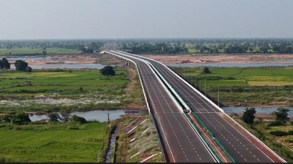Map or aerial view showing expansion of India's National Highway network Map or aerial view showing expansion of India's National Highway network