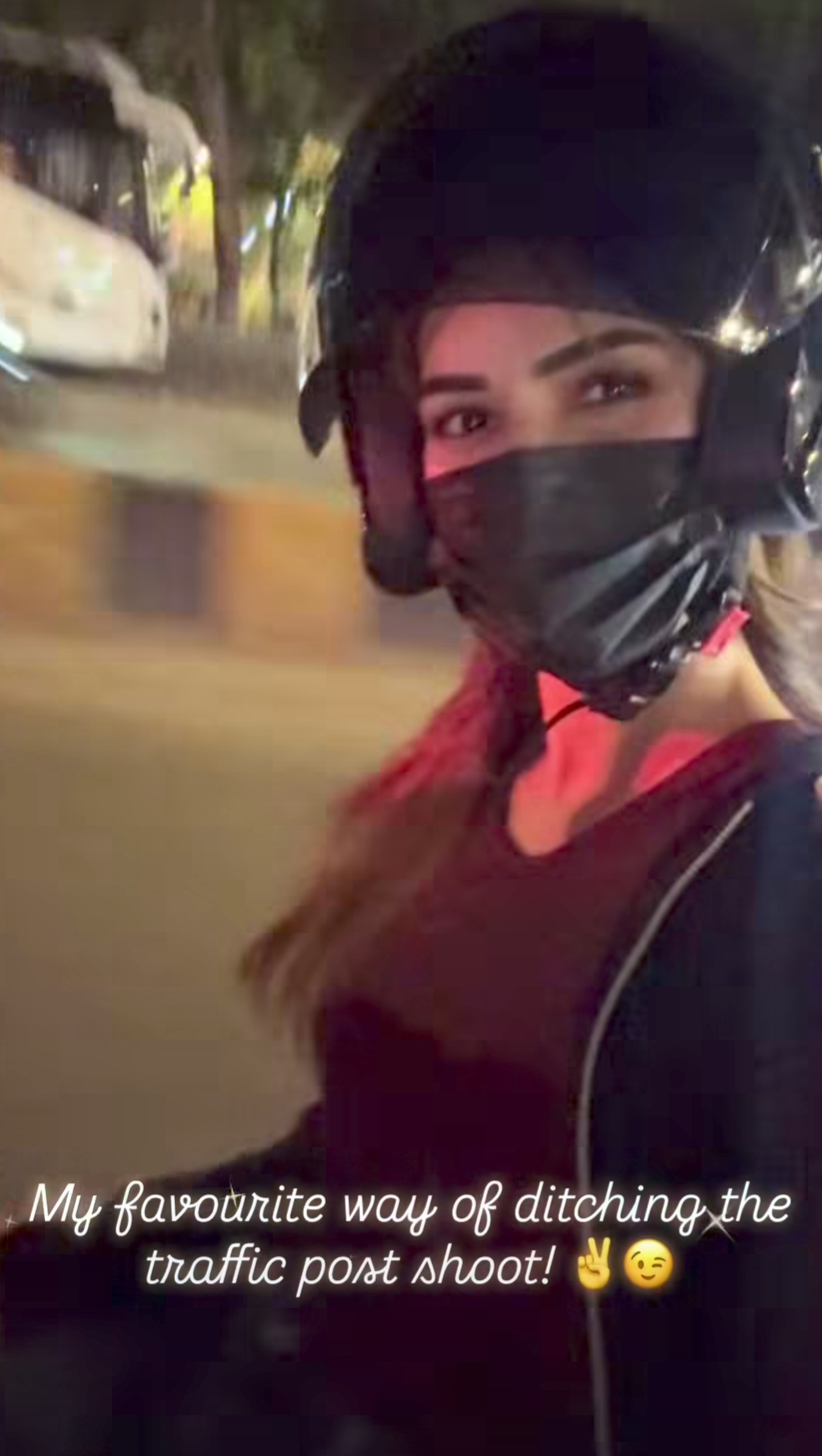 Kriti Sanon on a bike ride after shoot wearing helmet and mask Kriti Sanon on a bike ride after shoot wearing helmet and mask