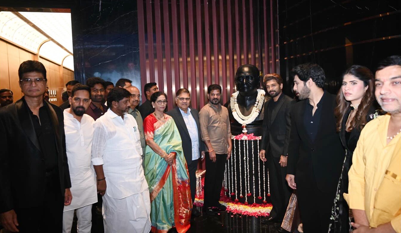 Allu Arjun with Telangana CM Revanth Reddy at Allu Cinemas inauguration event Allu Arjun with Telangana CM Revanth Reddy at Allu Cinemas inauguration event