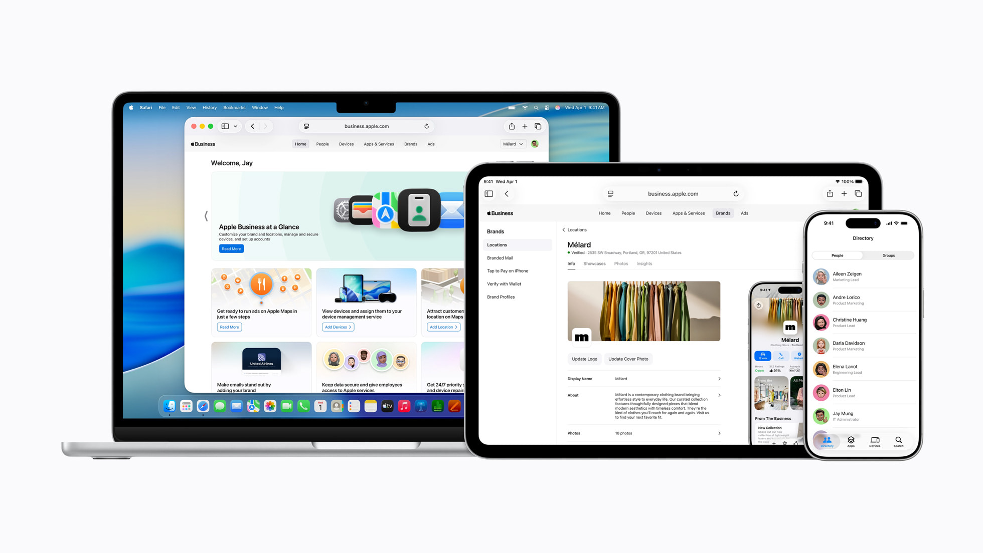 Apple Business platform interface showing device management dashboard Apple Business platform interface showing device management dashboard