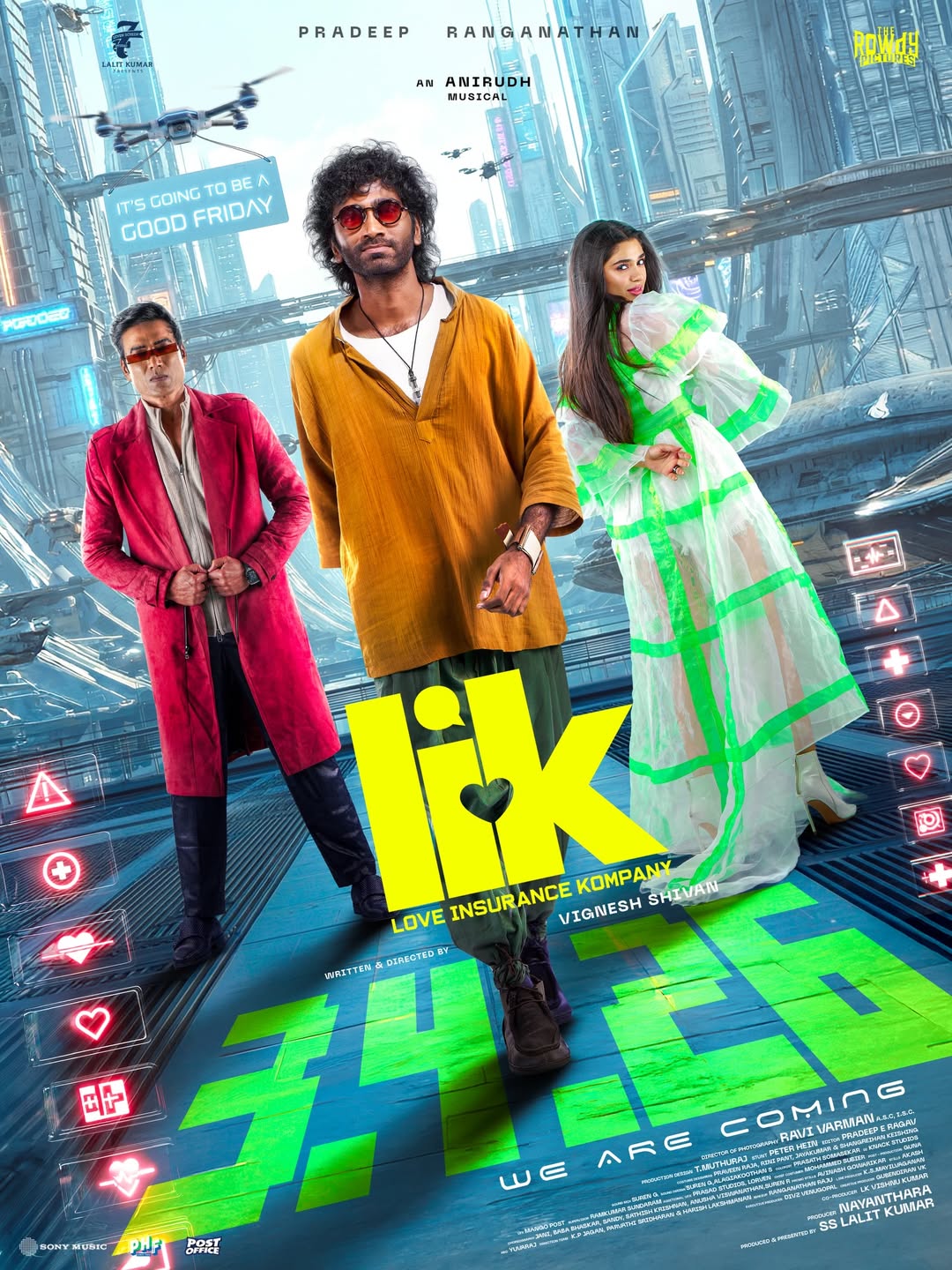 Love Insurance Kompany movie poster featuring Pradeep Ranganathan and Krithi Shetty Love Insurance Kompany movie poster featuring Pradeep Ranganathan and Krithi Shetty