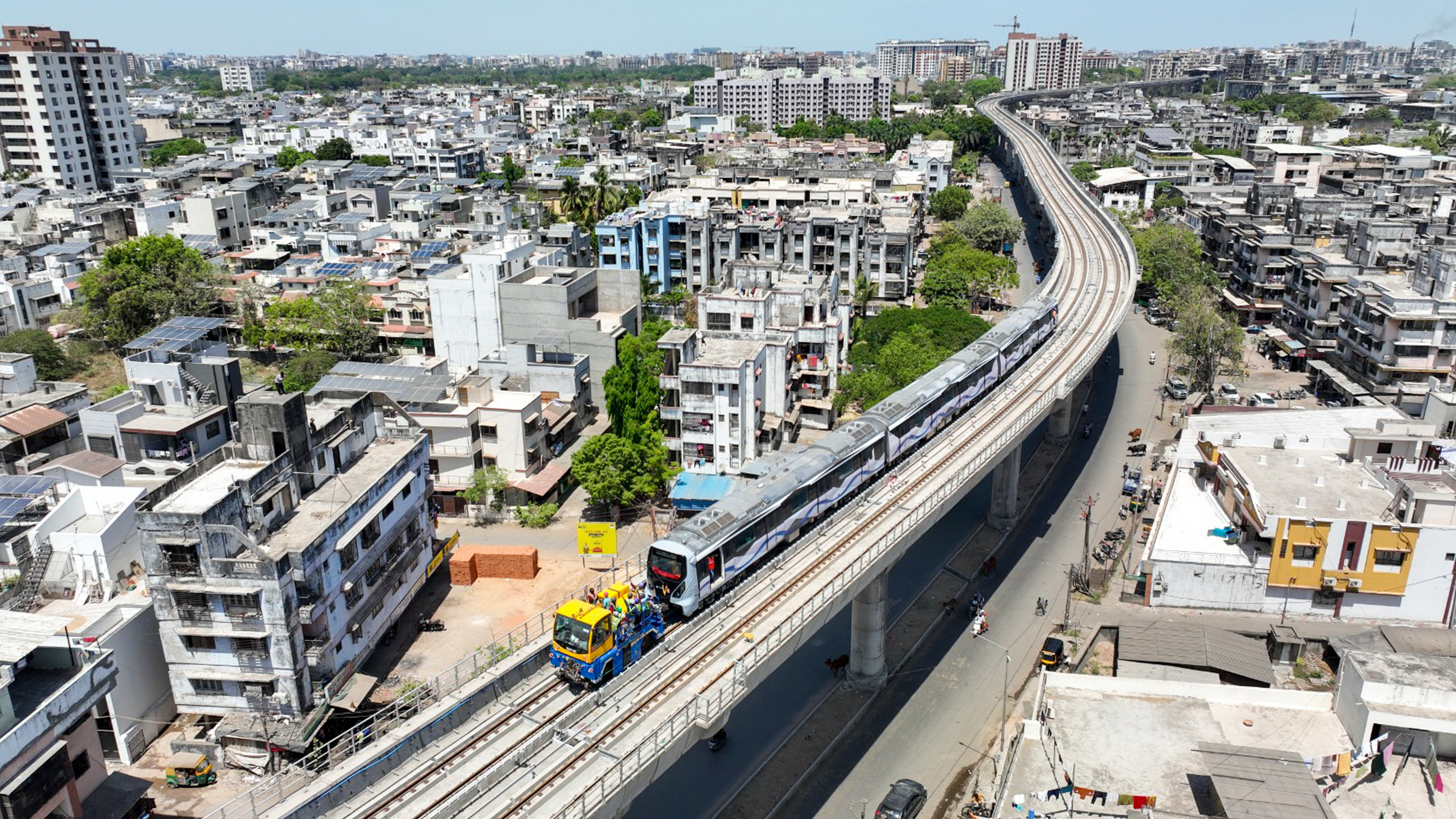 Surat Metro train during trial run on Dream City Althan corridor Surat Metro train during trial run on Dream City Althan corridor
