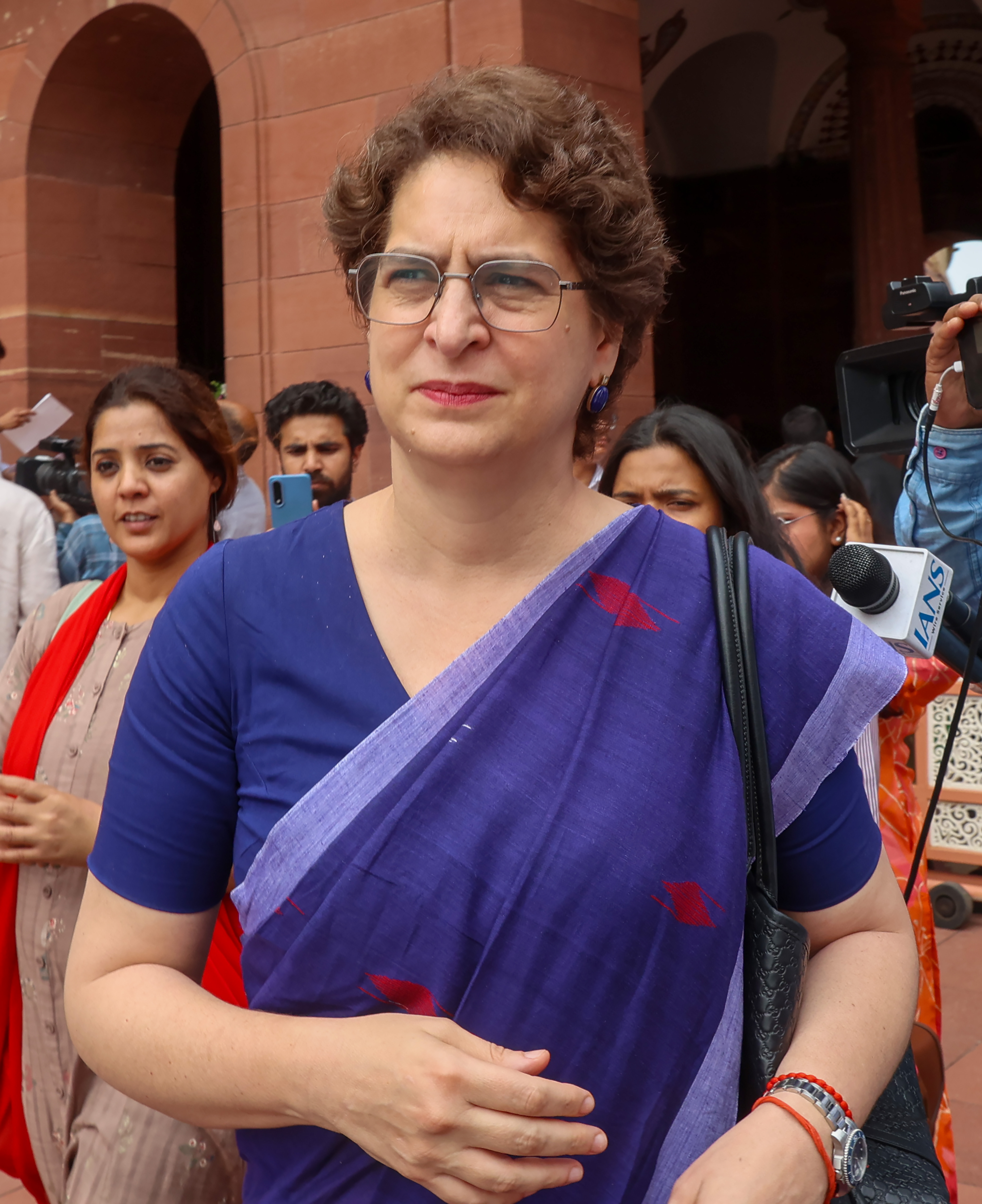 Priyanka Gandhi speaking to reporters outside Parliament about PM Modi West Asia address Priyanka Gandhi speaking to reporters outside Parliament about PM Modi West Asia address
