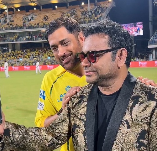 A.R. Rahman and MS Dhoni meeting at MA Chidambaram Stadium Chennai A.R. Rahman and MS Dhoni meeting at MA Chidambaram Stadium Chennai